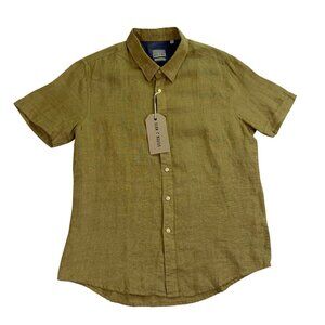Stitch Note Mens Olive Linen Button-Up Shirt Short Sleeve Lightweight Sz S - New